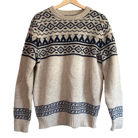 J. Crew Wallace & Barnes Fair Isle Sweater Medium Blue 100% Wool Grandpa Nordic - Picture 1 of 9